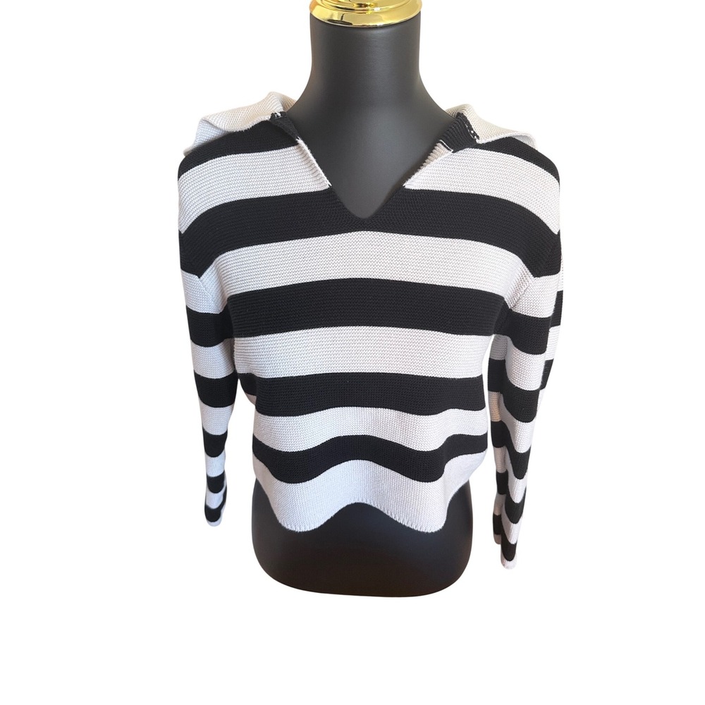 Moon & Madison Striped‎ Sailor Collar Sweater Womens M Black & White